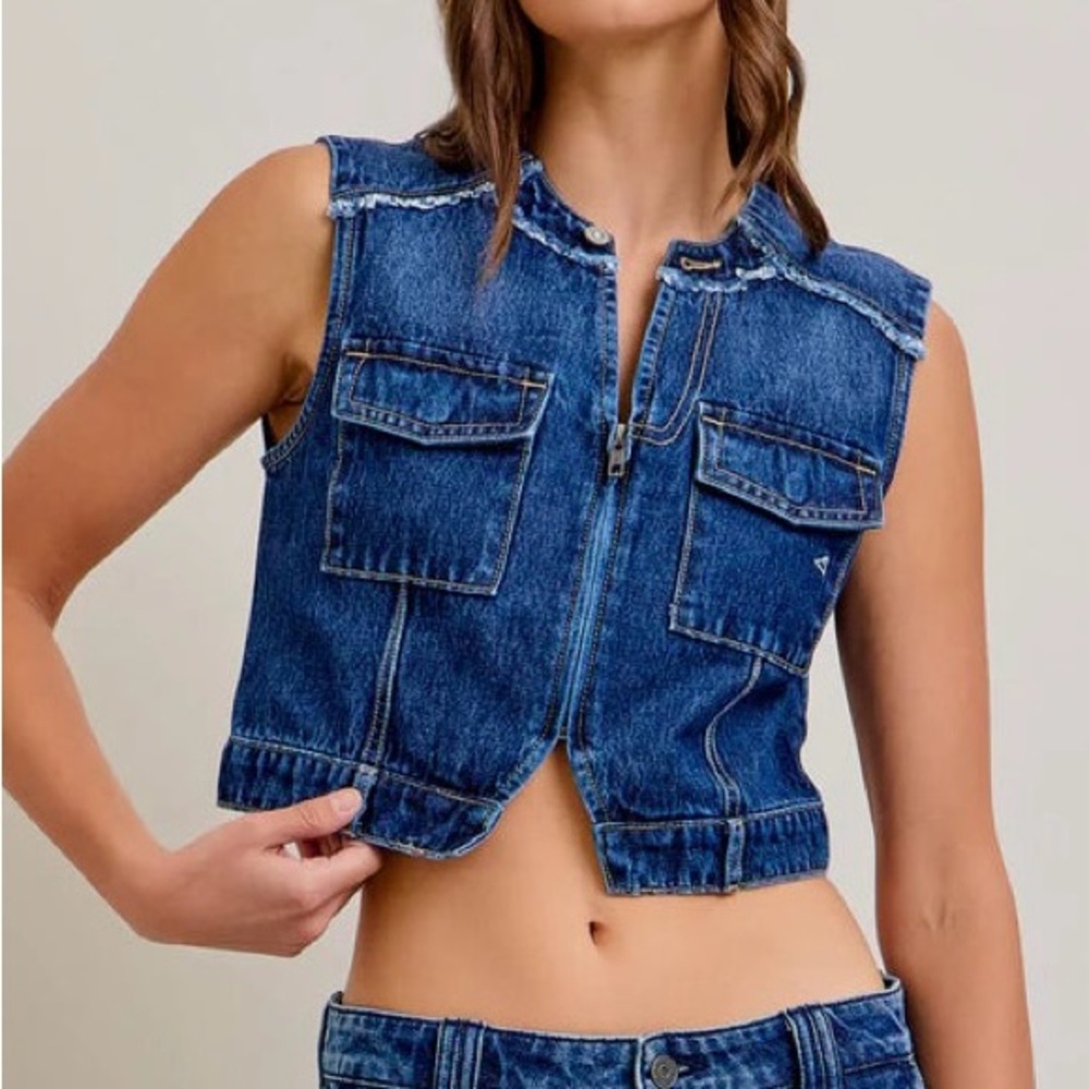 Hidden Jeans NWT Denim Zip Front Crop Vest